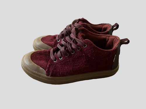 Toms Lenny Mid Top Sneaker Shoe Red Burgundy Wool Kids Girls Boys Size 1 - Picture 3 of 6
