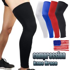 Youth Adults Compression Pad Knee Support Basketball Long Leg Sleeve Brace Guard