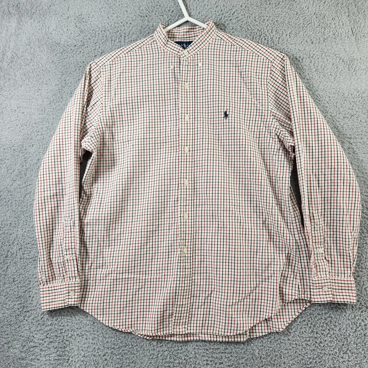 Ralph Lauren Shirt Mens Large Plaid Stand Collar Long Sleeves Logo