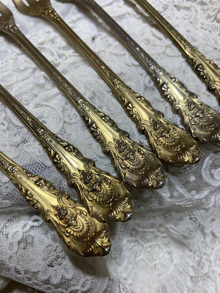 Horquillas Wallace de colección. Tenedores de cóctel de ley (7) oro vermeil Sir Christopher Foto 2 de 4