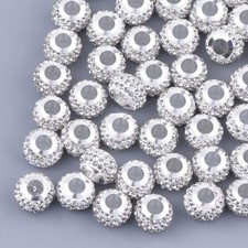 100x Platinum Rondelle Polymer Clay Rhinestones European Large Hole Beads 11x8mm