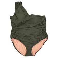 J Crew Plus Size 24 Ruched One Shoulder One Piece Swim Suit Safari Green UPF 50