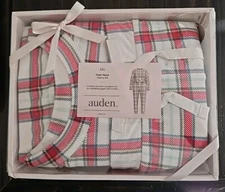 Auden Super Soft Plush Fleece 2pc Top & Jogger Pajama Set Size XXL Cream Plaid