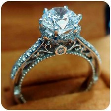 White Moissanite 2.30Ct Round Shape Engagement Ring White Gold Finish in Size 6