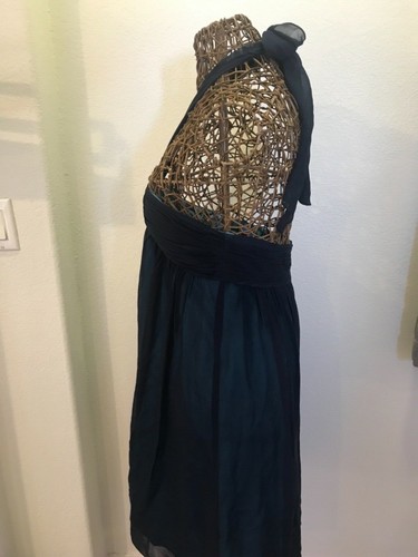 OC by OC women’s black/turquoise halter style tie neck Silk dress Size 4 - Picture 3 of 6