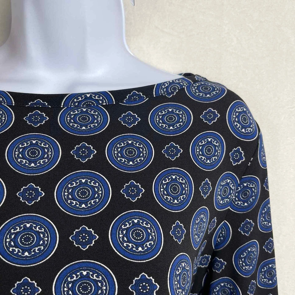 Michael Kors Blue Medallion Long Sleeve Stretch Knee Length Lightweight Dress M - Image 3 of 4