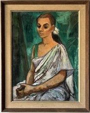 ANTIQUE MODERN ABSTRACT CUBISM WOMAN OIL PAINTING VINTAGE CUBIST MYSTERY 1950s