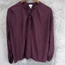 A New Day Front Tie Textured Button Up Top XL Balloon Sleeve Whimsigoth Office 