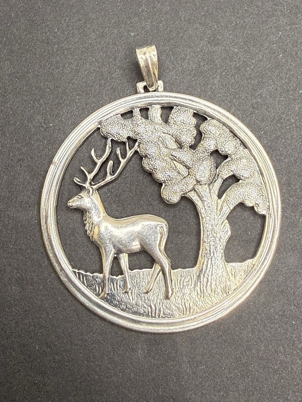 SILVER PLATED MODERN OLD DENMARK WOMENS ESTATE DEER TREE WILD SETTING PENDANT.