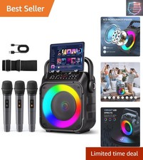 Karaoke Machine, Portable Bluetooth Speaker with 3 Wireless Microphones for A...