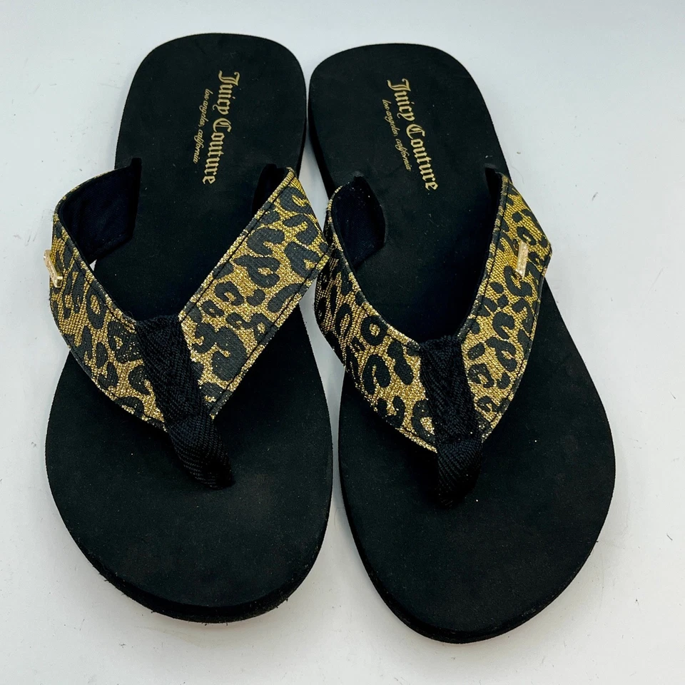 Sandálias tanga feminina Juicy Couture chinelos estampa de leopardo preto tamanho 10 - Imagem 2 de 4