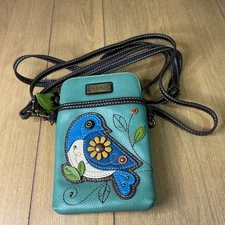 Chala Teal Crossbody Bag with Bird Accent Blue Bird Cell Phone Bag Purse