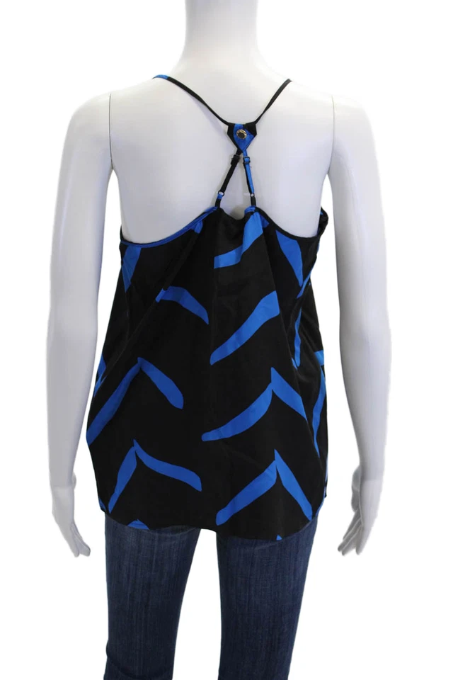 Yumi Kim Womens Spaghetti Strap Abstract Tank Top Black Blue Silk Size Small - Image 3 of 4
