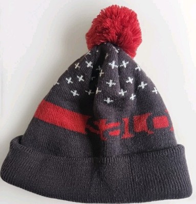 Official Salomon Brand Men's Burgundy Striped Knit Ski Winter Hat One Size