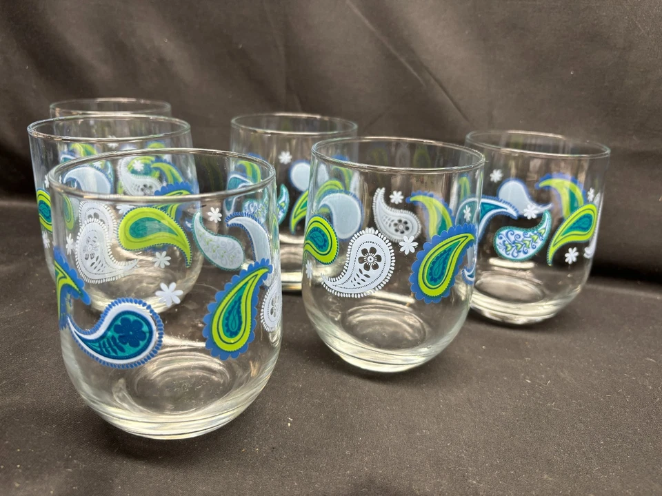 Juego de 6 ~ Copas de Vino Libbey Crisa "BLUE PAISLEY" Sin Tallo ~ 4 1/4" de Alto Foto 3 de 4