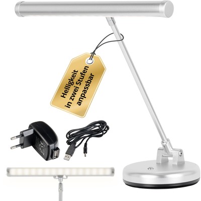 Edle Pianoleuchte in elegantem Silber mit kalt-weißem Licht und USB-Anschluss
