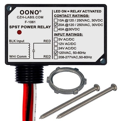 Power Relay Module, AC 120V SPST, 20Amp, 250Vac/30Vdc, Pre-Wired, Enclosure