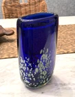 Vtg Art Glass Cobalt BLUE White Yellow Hand Blown Vase Venetian Murano 7.5"
