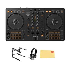 Pioneer DJ DDJ-FLX4 2-Channel DJ Controller - Black Bundle with Laptop Stand, He