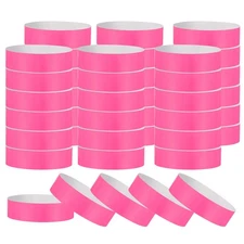 200 Pack Paper Wristbands for Events, Neon Wrist Bands Fluorescent Pink