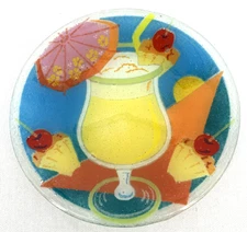 Peggy Karr Glass Plate Tropical Drink Fruit Umbrella Fused Glass 7.75"