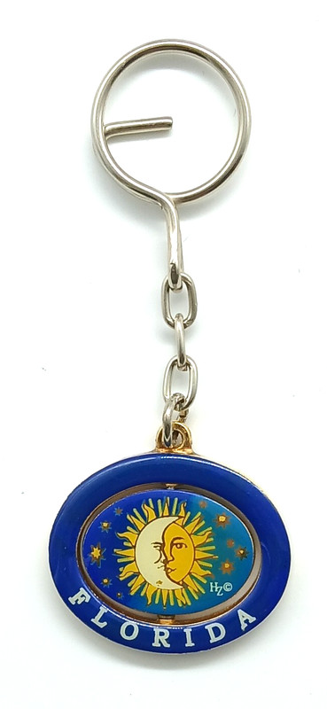 Vintage Florida Sun Moon Revolving Keychain Keyring