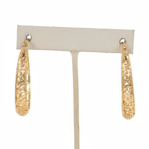 Bellezza Bronze Floral Filigree Tapered Hoop Earrings - product listing photo