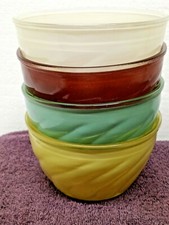 Set of 4 Vintage SWIRL GLASS BOWLS 4.5" DIAMETER GREEN YELLOW WHITE BROWN