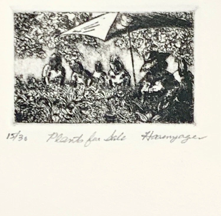 Lápiz de arte en bloque hawaiano firmado Shirley Hasenyager “Plantas en venta” 15/30 de colección Foto 4 de 4