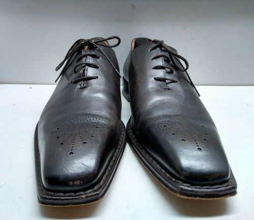 Calzoleria Toscana Brown Leather Oxford Square Toe Brogues Men's Shoe 11.5M 45 - Picture 3 of 11