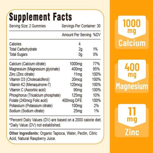 Calcium Magnesium Zinc Gummies with Vitamin D3 and K2, High Absorption Magnesium - Picture 2 of 7