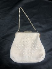 Vintage Purse Handbag Beaded Ivory Faux Pearls Small Eveningwear Hong Kong