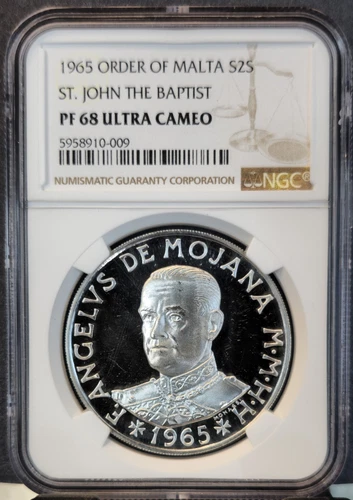 1965 ORDER OF MALTA SILVER 2 SCUDI ST JOHN THE BAPTIST NGC PF 68 ULTRA CAMEO