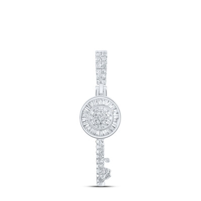 Sterling Silver Womens Round Diamond Key Pendant 3/8 Cttw