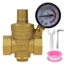 DN20 Water Pressure Regulator NPT 3/4" inch Adjustable Brass Reducer with Gauge