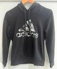 Adidas Women's Size S Black Floral Logo Hoodie Pockets Drawstring Sweatshirt EUC