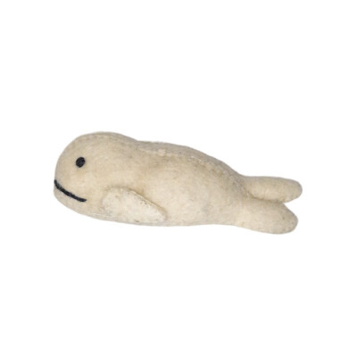 Vintage Handmade Cream Seal Felted Wool Plush Stuffed Animal Toy 4.5''