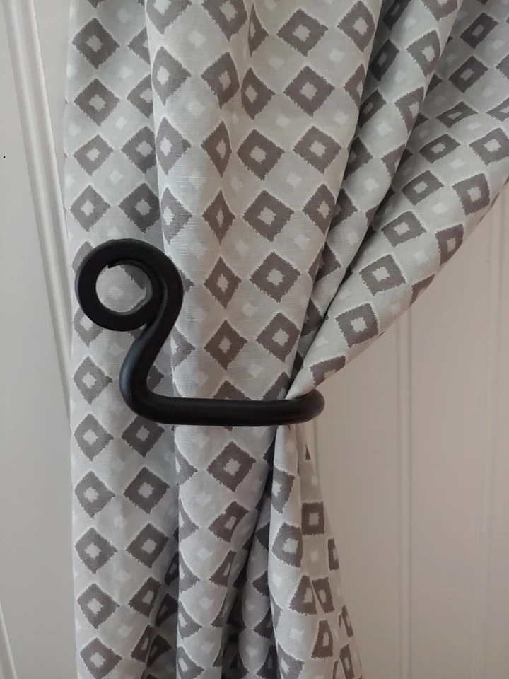 Scroll Curtain Tie Back holder PAIR w/ screws - Amish forged sturdy wrought iron - Image 2 of 4