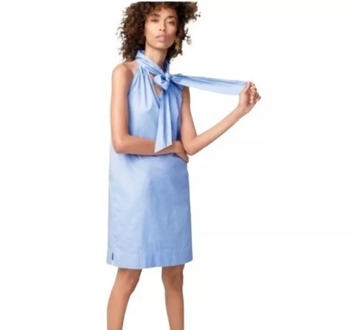 J. Crew Size 10 Tie Neck Shift Dress Blue G5307
