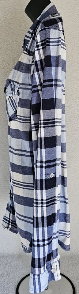 Camisa Top Blusa Passport Mujer Talla XL X Grande Azul Blanco A Cuadros Foto 4 de 4