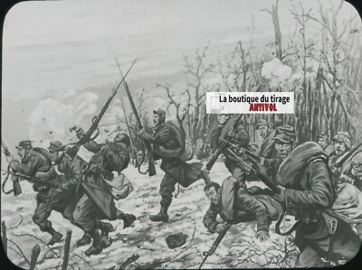 Dessin, Champagne guerre 14-18, plaque verre, noir & blanc, positif 8,5x10 cm