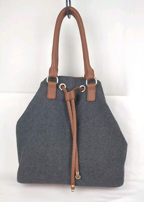 Talbots Handbag Bucket Bag Wool Blend Leather-Trim Drawstring Purse Women's