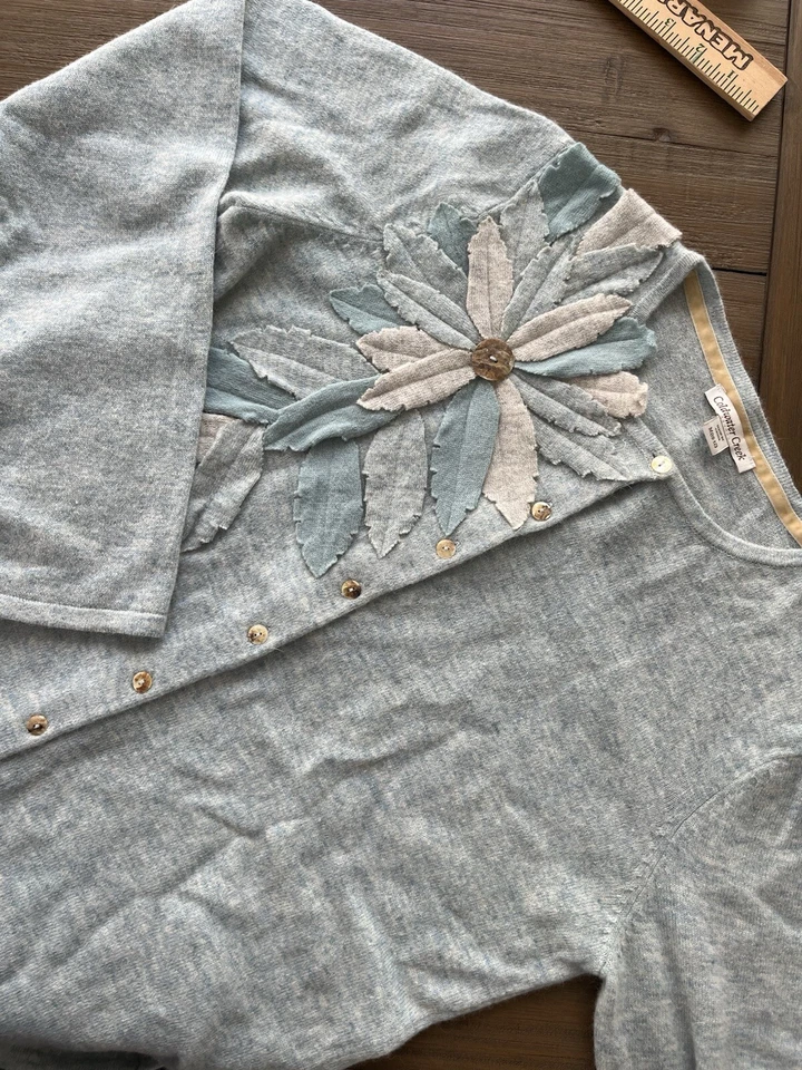 Coldwater Creek wool rabbit hair button down cardigan Sz 10-12 Medium flower - Image 4 of 4