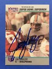 JIM LANGER (Dec) HOF 17-0 Miami Dolphins Signed 1990 Pro Set #71 Autograph Auto