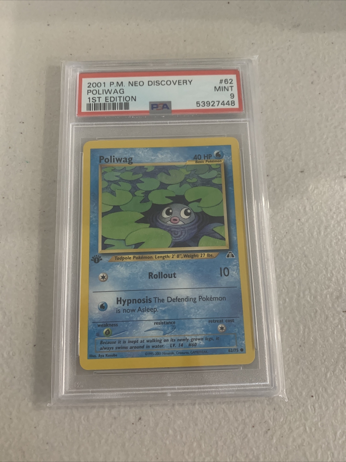 2001 Pokemon Neo Discovery 1st Edition Poliwag #62 PSA 9
