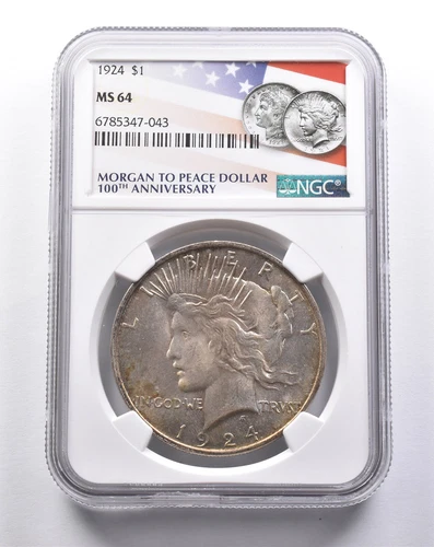 MS64 1924 Peace Silver Dollar 100th Anniversary Dollar NGC *3240