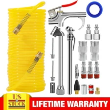 1/4" NPT 25ft Air Hose Recoil Spring Ends Pneumatic Compressor Accessory Kit