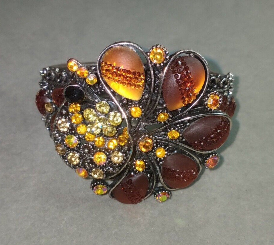 Beautiful Peacock Statement Bracelet Rhinestone A… - image 1