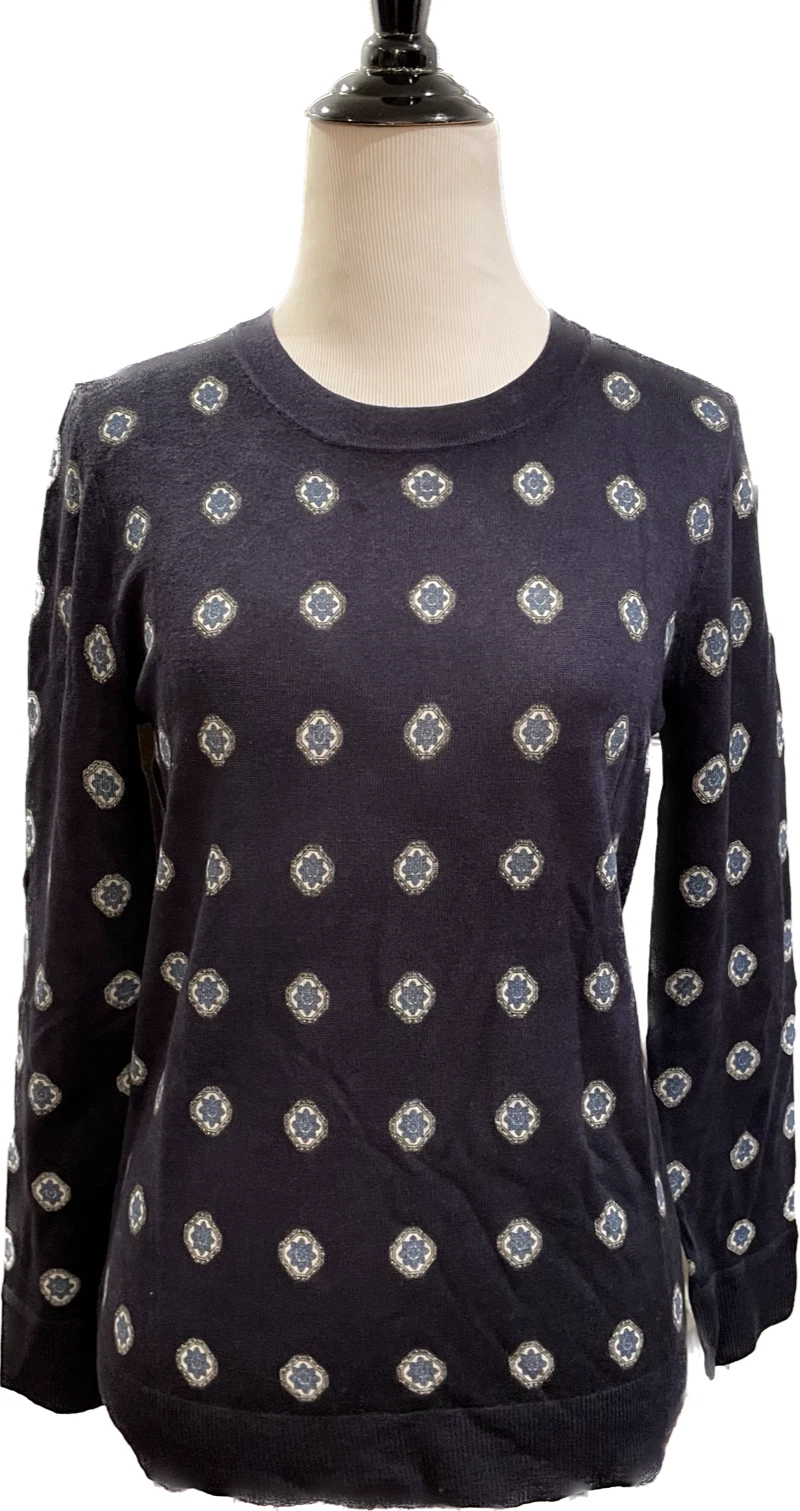 New J.Crew Merino Wool Tippi Foulard Sweater in Navy Ivory Size S