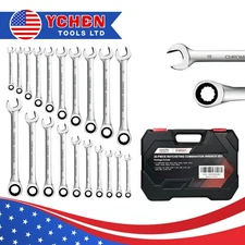 22PCS Ratcheting Combination Wrench Set Metric SAE 6-18mm 1/4-3/4" CR-V Steel